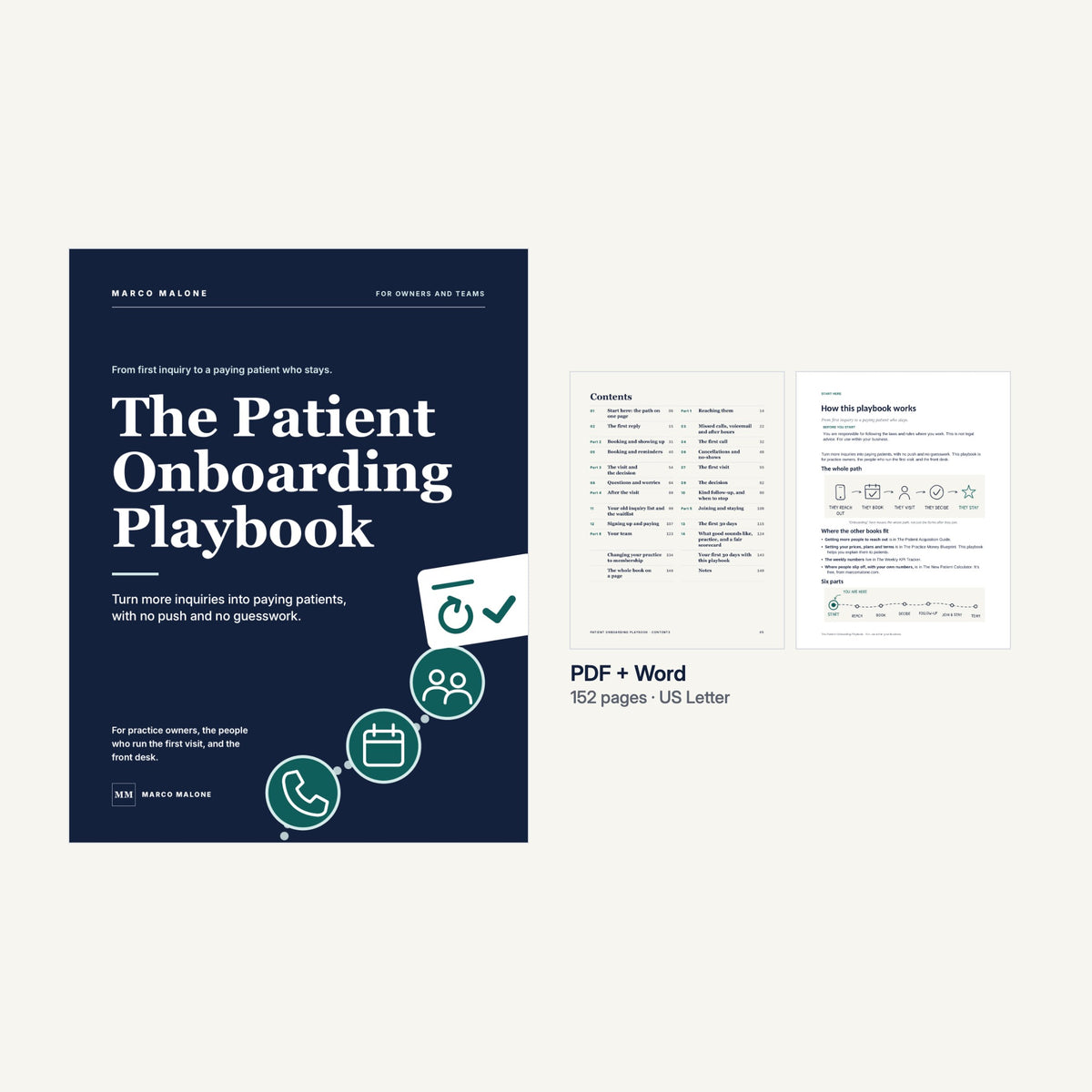 The Patient Onboarding Playbook comes as a 152-page PDF and a Word file.