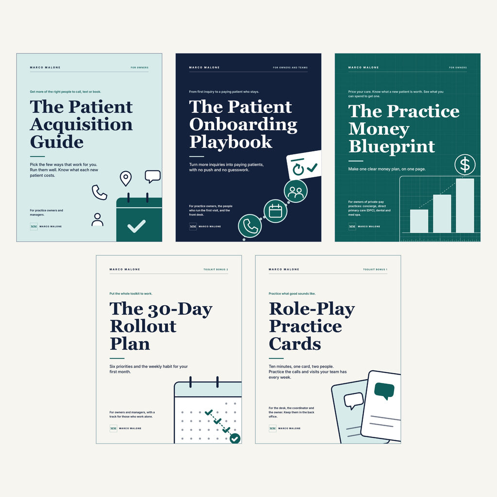 The five covers in The Practice Growth Toolkit: three guides and two bonus files.