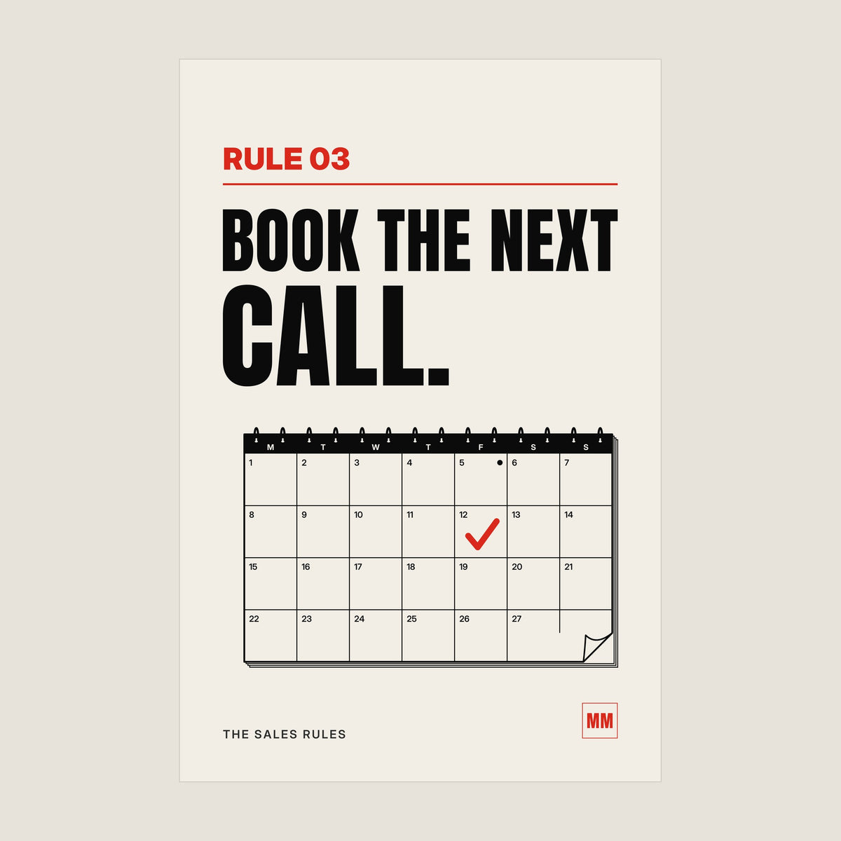 Book the Next Call sales poster, Rule 03, unframed matte print