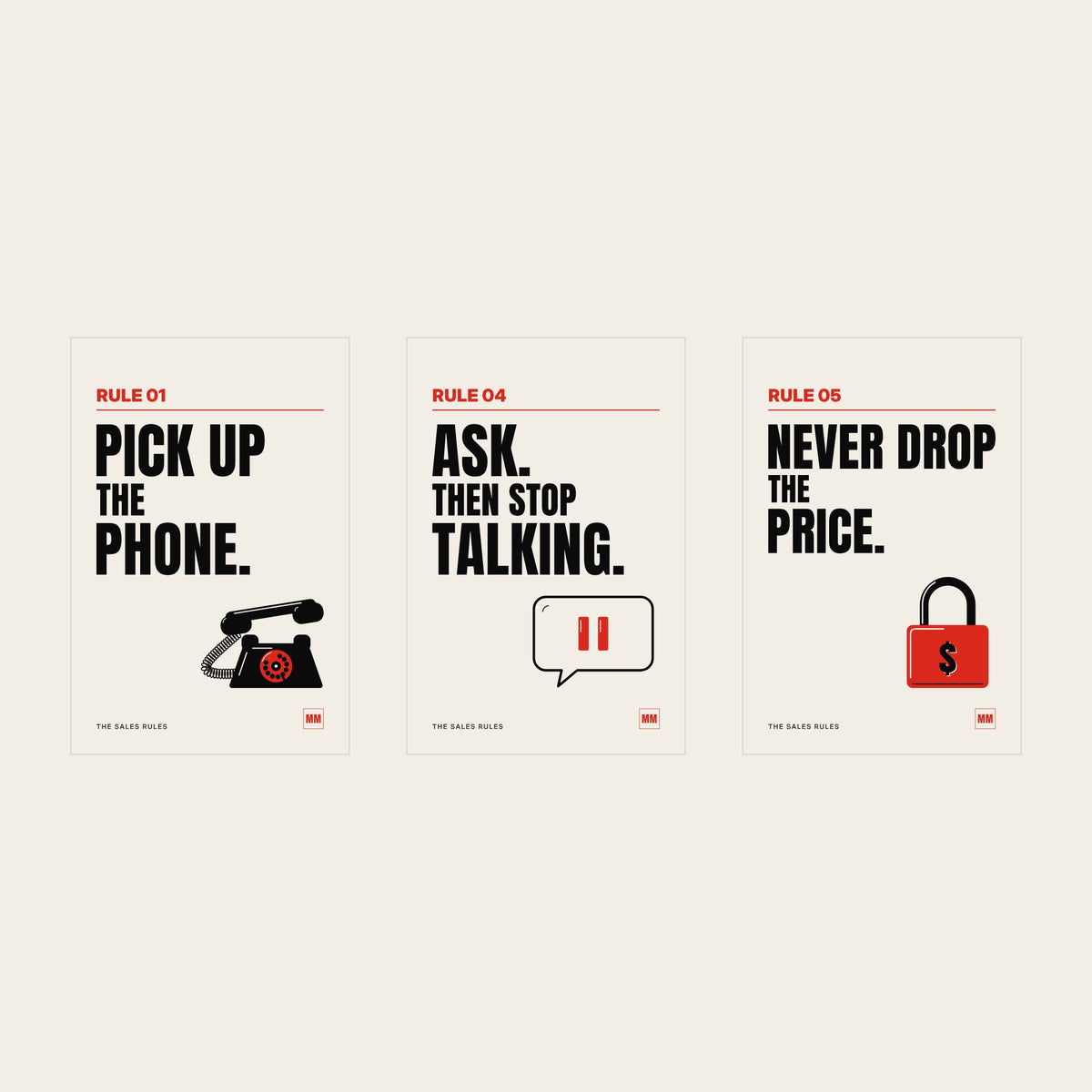 The Three: Rules 01, 04 and 05, unframed