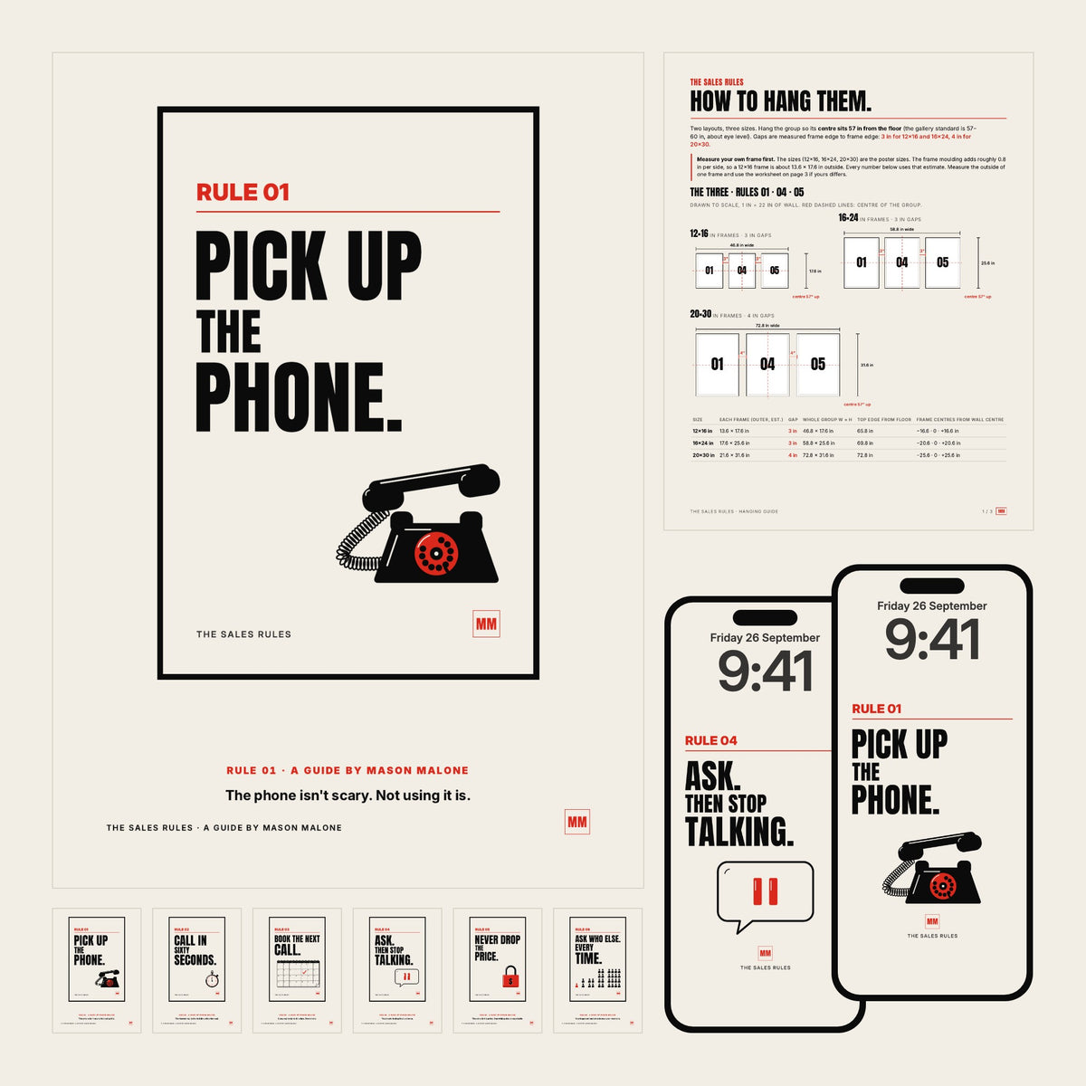 What you get: Mason's guide for every rule, the hanging guide and phone wallpapers